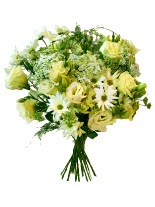 Irish Inspiration - Delicate Lisianthus Flower Bouquet - The colors of Ireland are captured in this modern bouquet of lush greens and bright whites. It makes you long for rolling hills and open fields. At least that's how we imagine Ireland to be.
By the way, we use white lisianthus in this flower bouquet. Lisianthus is a very special flower that really adds a sense of delicacy and uniqueness to the bouquet. Lisianthus looks almost like a rose, but with gentler petals and a longer vase life. Why settle for another bouquet, when you can send lisianthus?

Order your hand tied flowers by 1:00 EST for FedEx next day delivery Tuesday-Saturday. Elegant vases and other special items are available during checkout. Overnight delivery Tuesday - Friday is $10.99, Saturday is $19.99. 

Satisfaction with your lisianthus is guaranteed. All of our flower bouquets are shipped farm fresh. Your lisianthus come hand-tied, budding, and ready to make someone smile.<br><br>Code:840-1411-840-0000082775